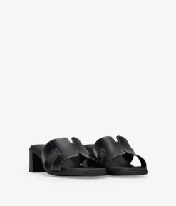 Discount Bosanova Sandalias de piel negras con tacón efecto madera