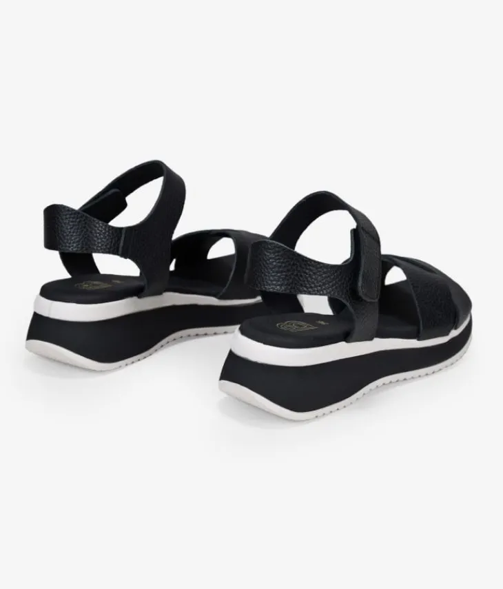 Clearance Bosanova Sandalias de piel negras con cuña y plataforma