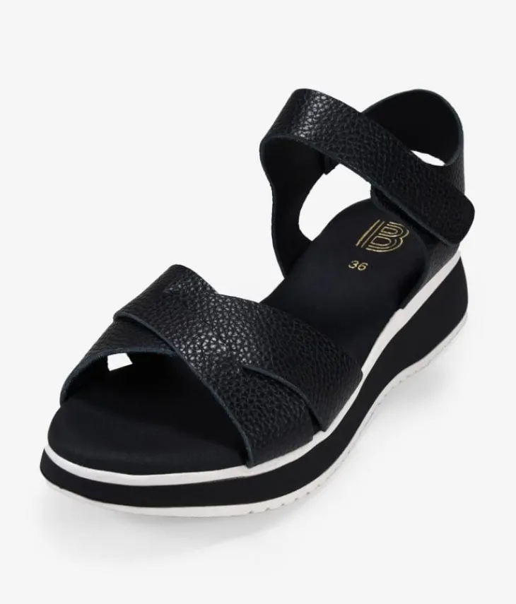 Clearance Bosanova Sandalias de piel negras con cuña y plataforma