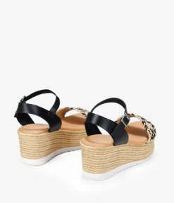 Outlet Bosanova Sandalias de piel negras con cuña efecto de esparto