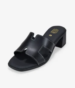 Discount Bosanova Sandalias de piel negras con tacón efecto madera