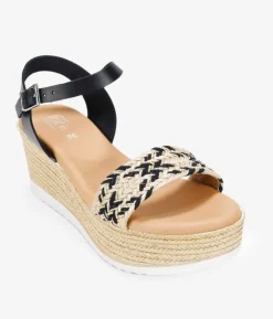 Outlet Bosanova Sandalias de piel negras con cuña efecto de esparto