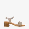 Clearance Bosanova Sandalias de piel taupe con brillantes y tacón efecto madera