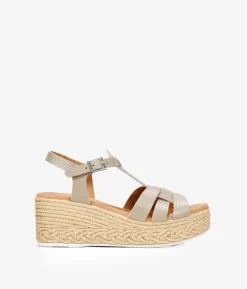 Sale Bosanova Sandalias de piel taupe con cuña