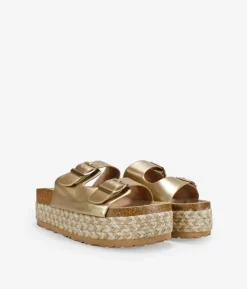 Clearance Bosanova Sandalias de plataforma doradas con esparto