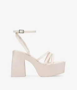 Clearance Bosanova Sandalias de tacón ancho beige con plataforma