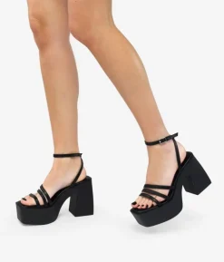 Clearance Bosanova Sandalias de tacón ancho negras con plataforma