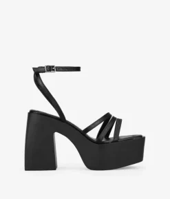 Clearance Bosanova Sandalias de tacón ancho negras con plataforma