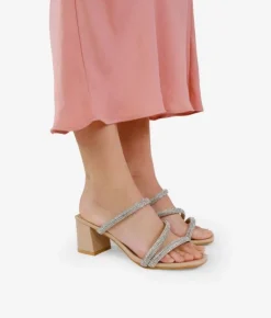 Outlet Bosanova Sandalias de tacón beige con brillantes