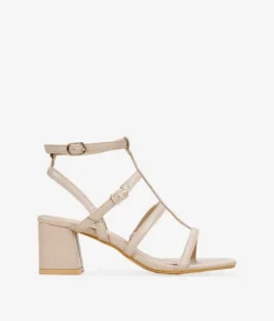 Sale Bosanova Sandalias de tacón beige con tiras y hebilla