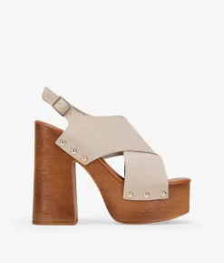 Discount Bosanova Sandalias de tacón beige en piel con plataforma