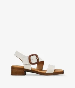 Clearance Bosanova Sandalias de tacón beige en piel con hebilla de madera