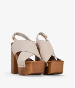Discount Bosanova Sandalias de tacón beige en piel con plataforma