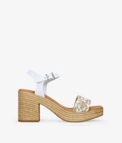 Clearance Bosanova Sandalias de tacón blancas en piel con rafia