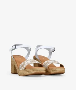 Clearance Bosanova Sandalias de tacón blancas en piel con rafia