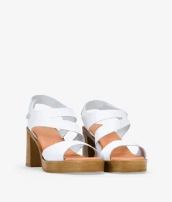 Discount Bosanova Sandalias de tacón blancas en piel con cierre de velcro