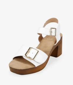 Outlet Bosanova Sandalias de tacón blancas con hebilla metálica