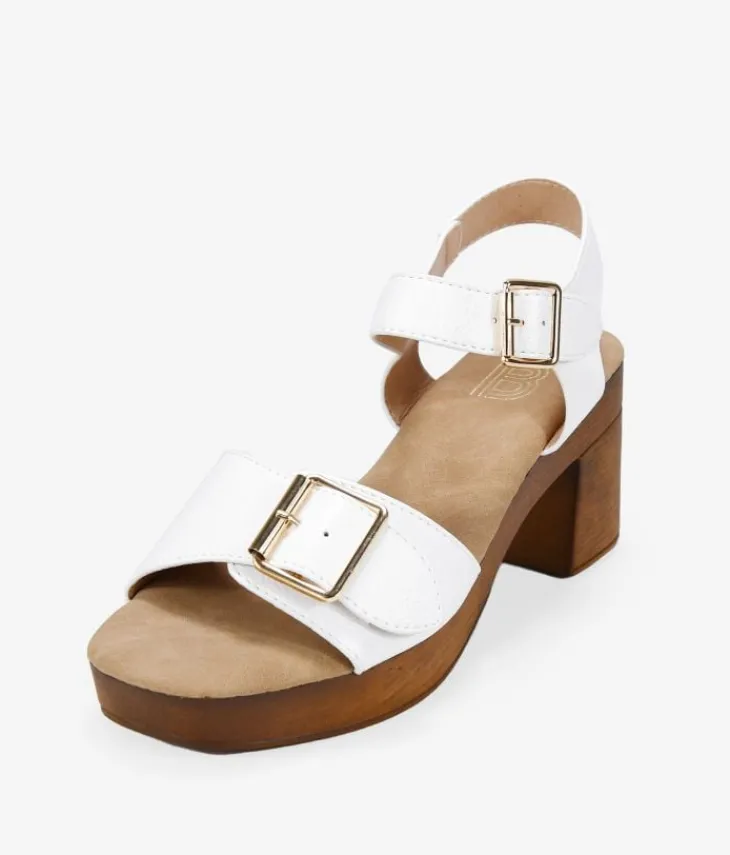 Outlet Bosanova Sandalias de tacón blancas con hebilla metálica
