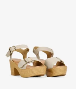 Best Bosanova Sandalias de tacón efecto esparto beige con hebillas