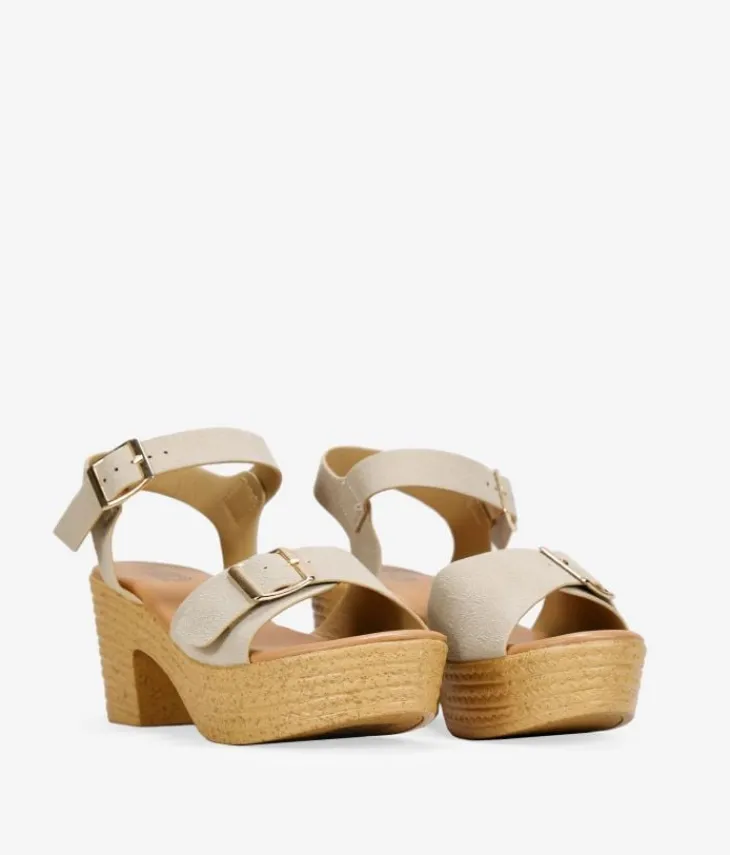 Best Bosanova Sandalias de tacón efecto esparto beige con hebillas