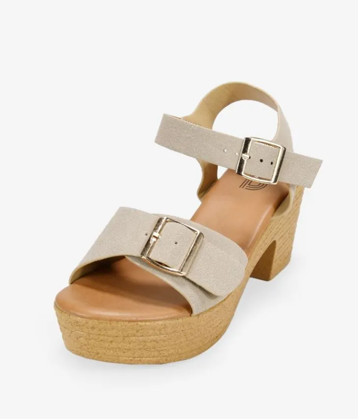 Best Bosanova Sandalias de tacón efecto esparto beige con hebillas
