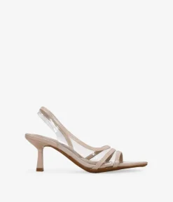 Outlet Bosanova Sandalias de tacón kitten beige con vinilo