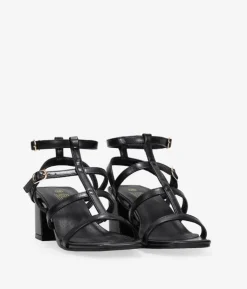 Discount Bosanova Sandalias de tacón negras con tiras y hebilla