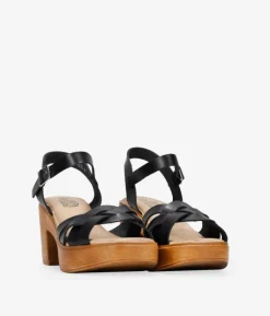 Outlet Bosanova Sandalias de tacón negras efecto madera