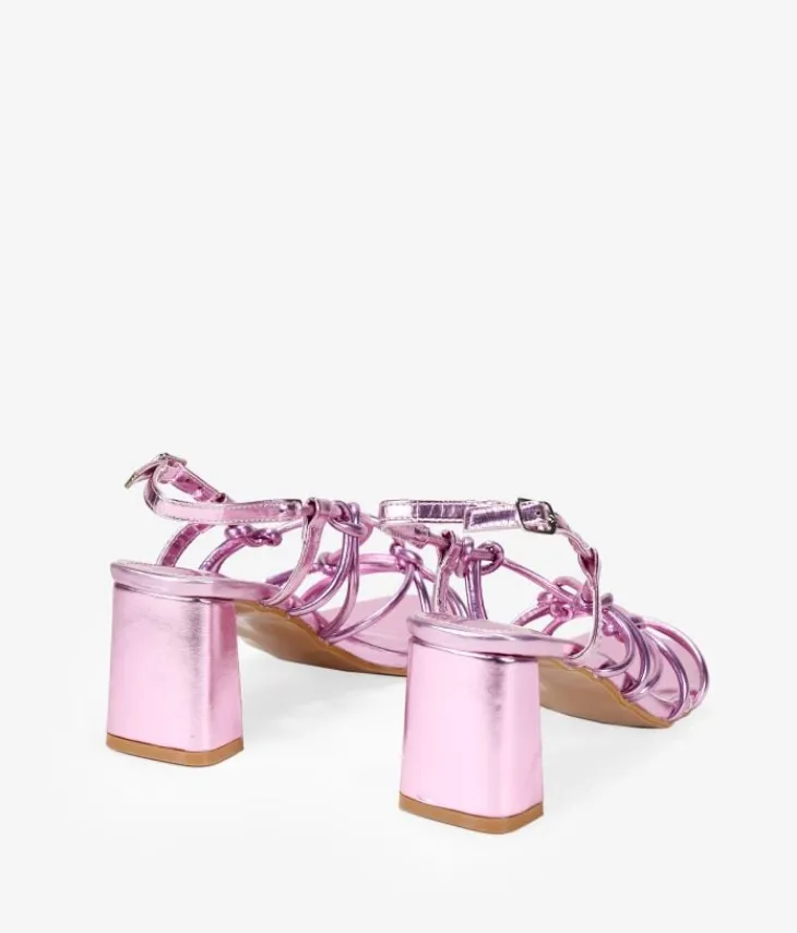 Online Bosanova Sandalias de tacón rosa metalizado con cuerdas