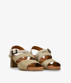 Discount Bosanova Sandalias de tacón taupe en piel con hebilla