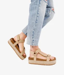 Clearance Bosanova Sandalias deportivas beige con suela de corcho y plataforma
