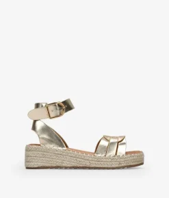 Sale Bosanova Sandalias doradas con cuña de esparto
