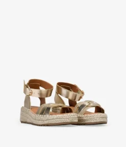 Sale Bosanova Sandalias doradas con cuña de esparto