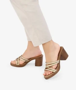 Clearance Bosanova Sandalias doradas con tacón efecto madera