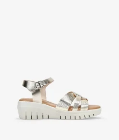 Clearance Bosanova Sandalias doradas en piel con cuña