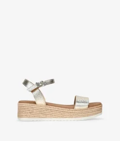 Best Bosanova Sandalias doradas en piel con cuña efecto esparto