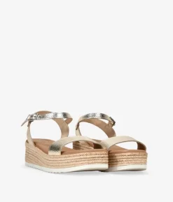 Best Bosanova Sandalias doradas en piel con cuña efecto esparto