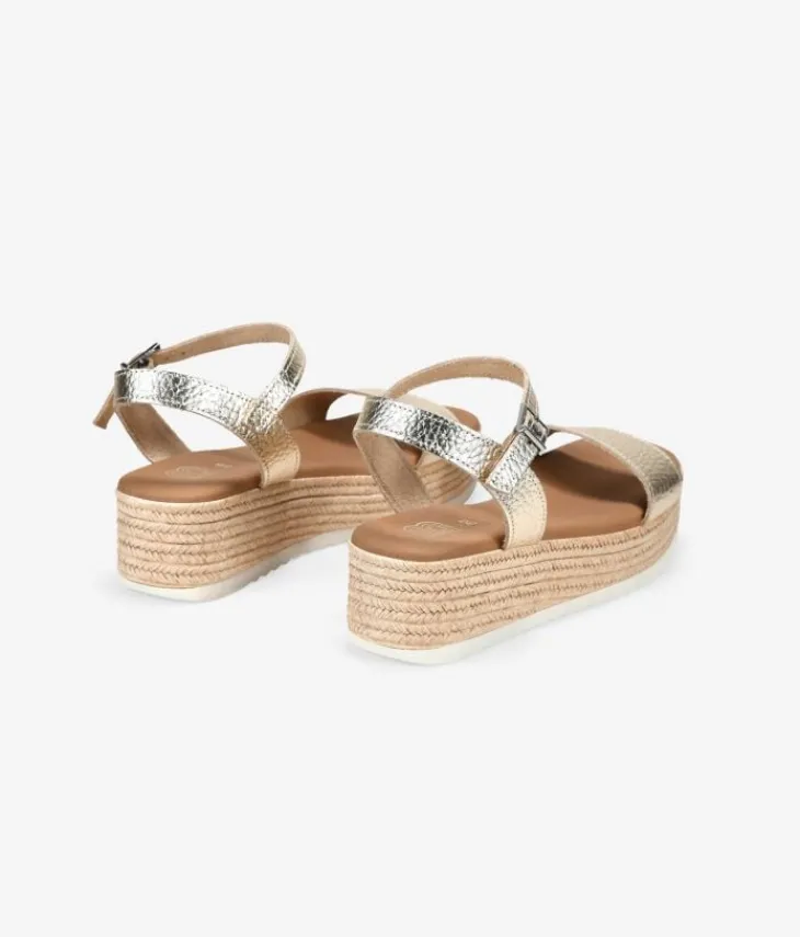 Best Bosanova Sandalias doradas en piel con cuña efecto esparto
