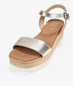 Best Bosanova Sandalias doradas en piel con cuña efecto esparto