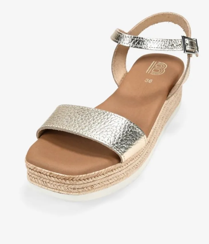 Best Bosanova Sandalias doradas en piel con cuña efecto esparto