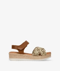 Discount Bosanova Sandalias marrones de piel y rafia con cuña