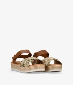 Discount Bosanova Sandalias marrones de piel y rafia con cuña