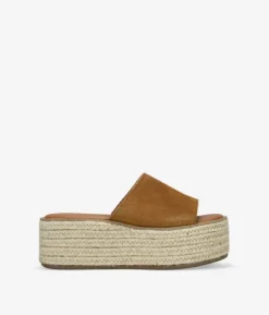 Discount Bosanova Sandalias marrones en piel con plataforma de esparto