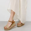 Outlet Bosanova Sandalias marrones en piel con cuña de esparto