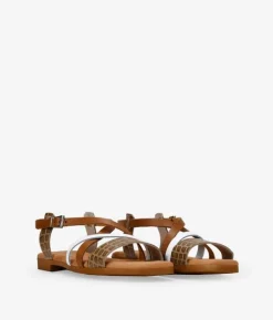 Clearance Bosanova Sandalias marrones en piel planas