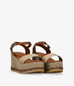 Outlet Bosanova Sandalias marrones en piel con cuña de esparto