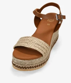 Outlet Bosanova Sandalias marrones en piel con cuña de esparto