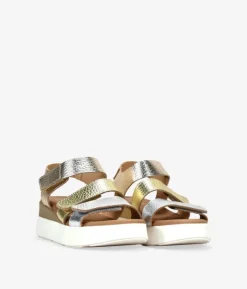Clearance Bosanova Sandalias metalizadas en piel con cuña