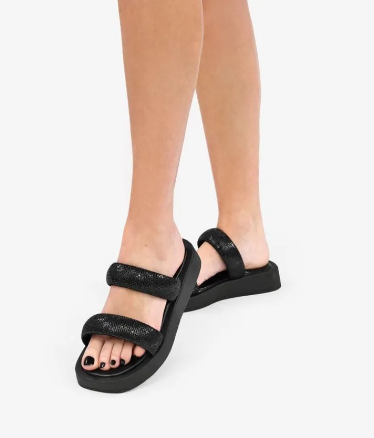 Clearance Bosanova Sandalias negras con brillantes y plataforma