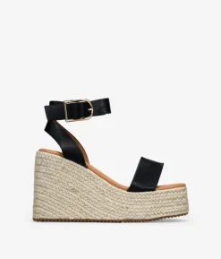 Clearance Bosanova Sandalias negras con cuña y plataforma de esparto
